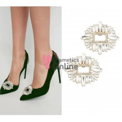 Set 2 agrafe cu clips si cristale din sticla pentru pantofi LS2199 Aurii